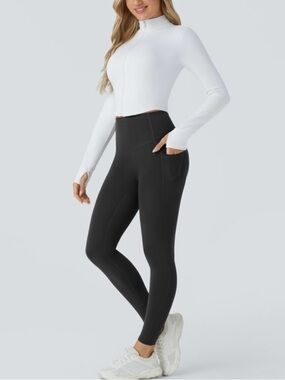 Halara Ultrasculpt, blue-grey High-Waist booty lifting Leggings with pockets, L